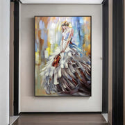 Elegant decorative canvas painting of a woman in a flowing dress, enhancing modern living room decor.